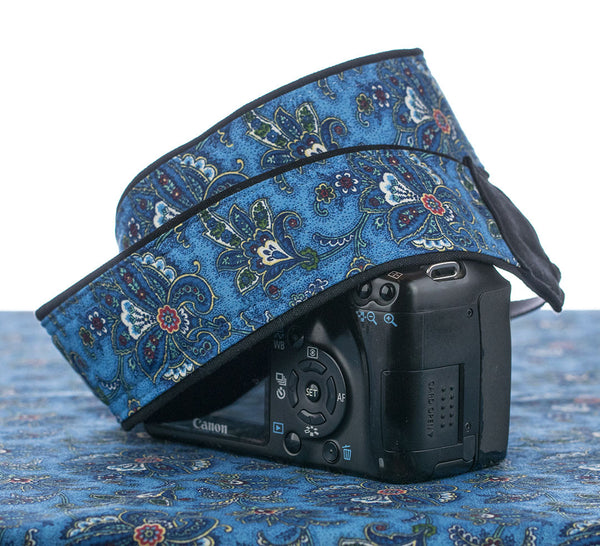 091 Camera Strap Blue Paisley Butterfly - ten8e Camera Straps
