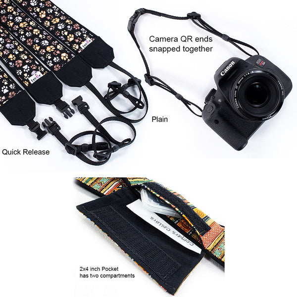 104 Camera Strap, Black and Antique White Tiki dSLR - ten8e Camera Straps