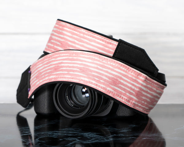 377 Coral Pink Stripe Camera Strap - ten8e Camera Straps